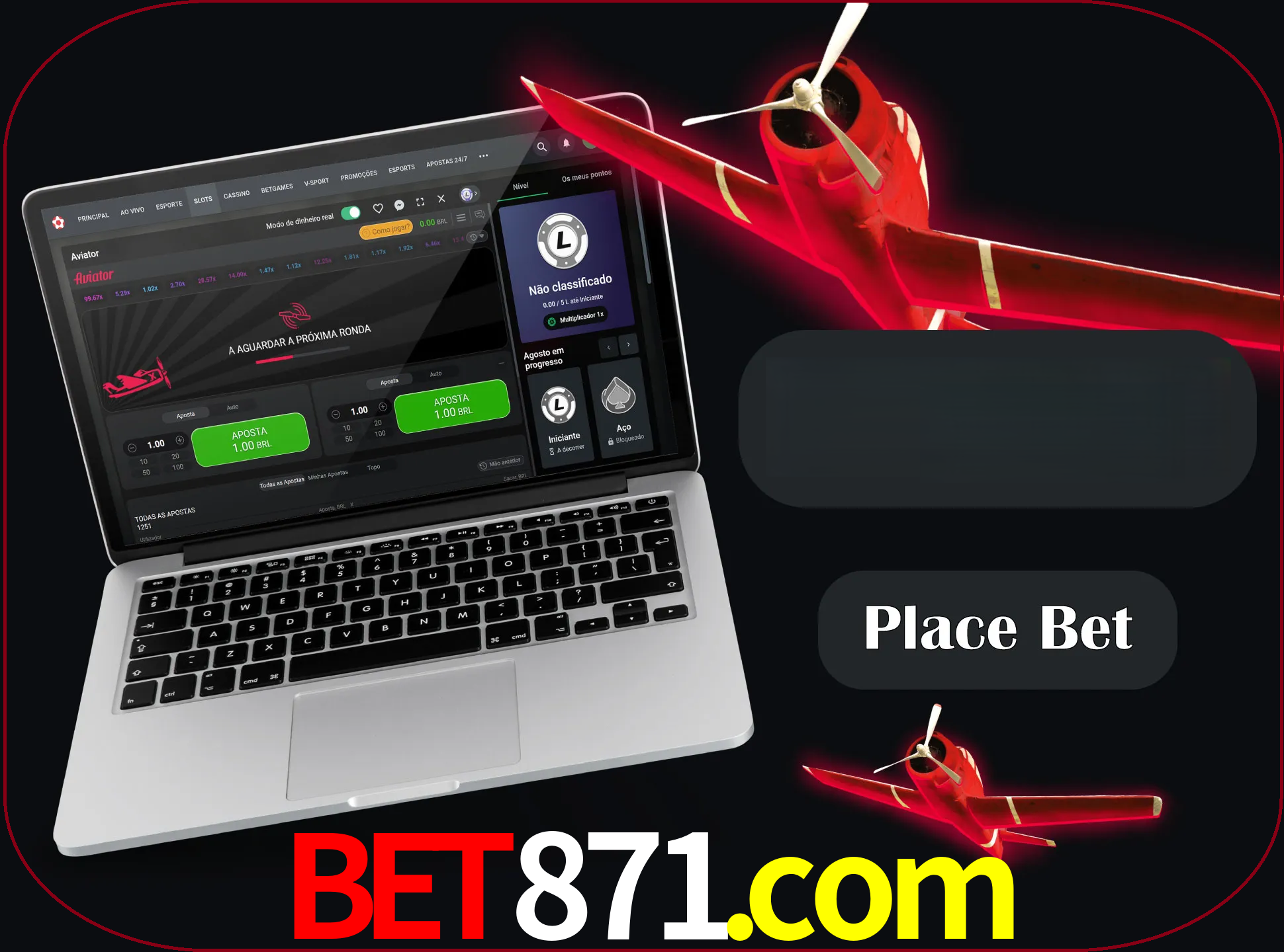 Especifique a quantia de dinheiro e faça uma aposta.