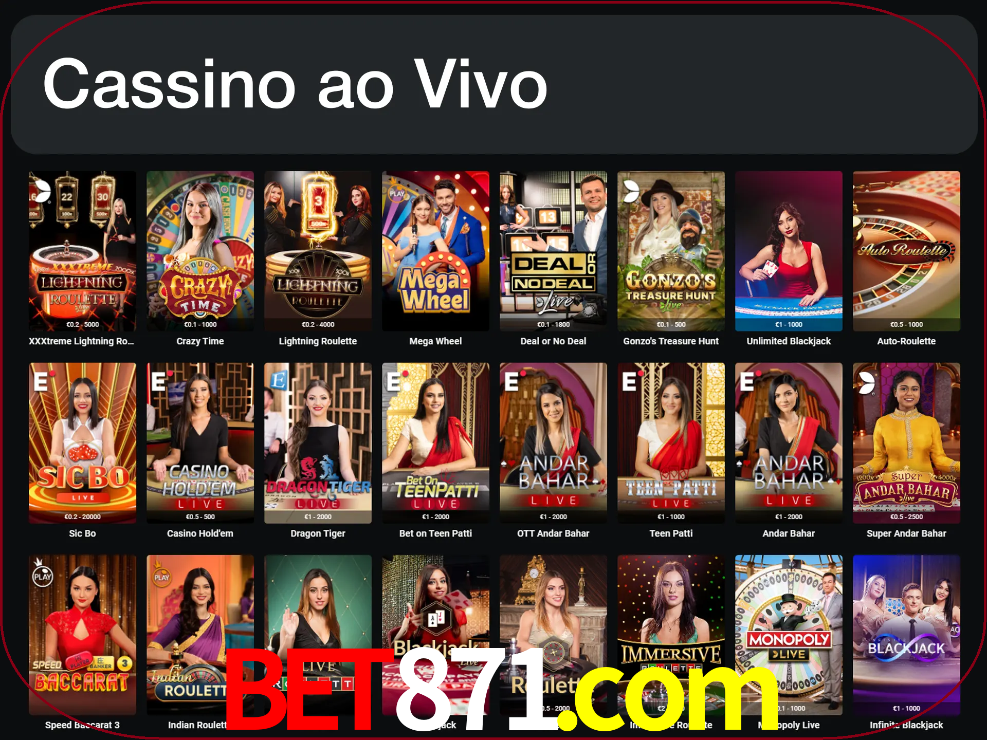 Jogue jogos de cassino com um verdadeiro dealer.