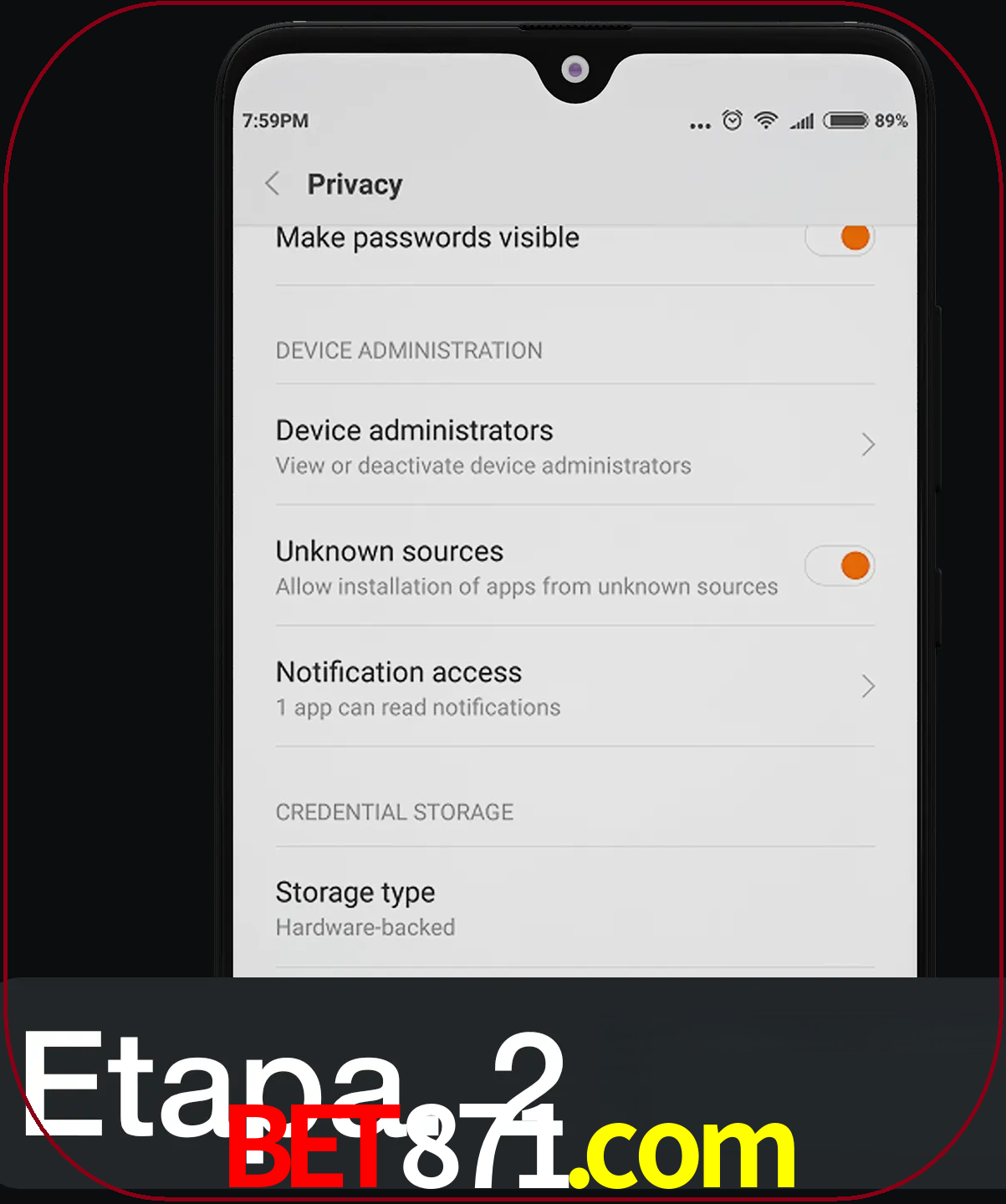 Desabilitar opção de fontes desconhecidas.