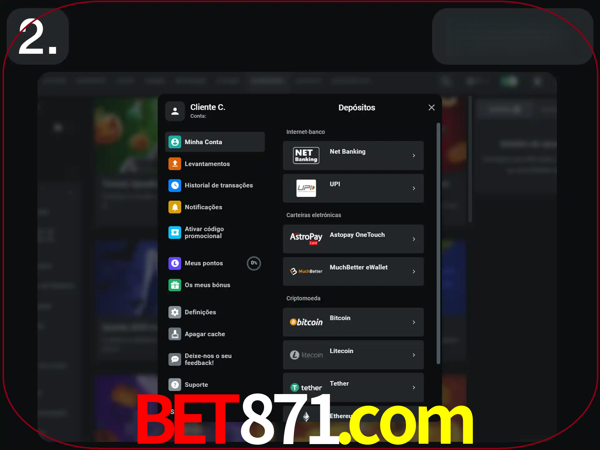 Clique na forma de pagamento preferida.