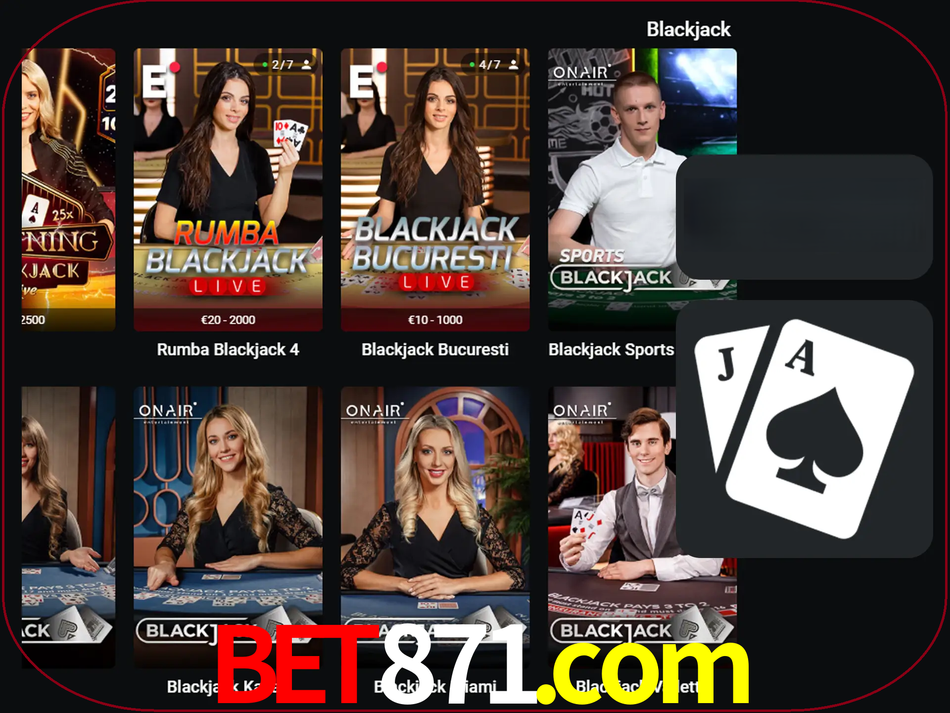 Escolha uma mesa completa de jogadores de blackjack.