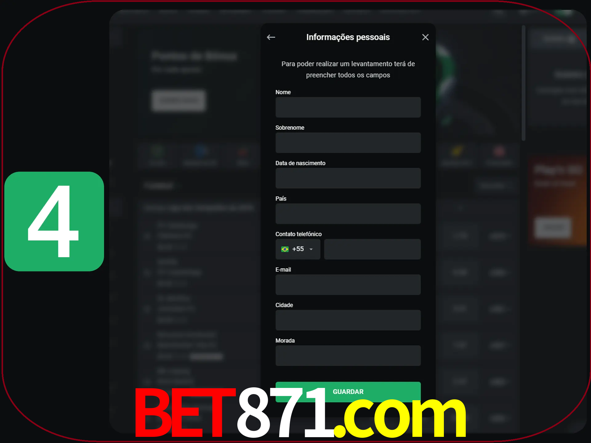 Preencha todos os campos no formulário de registro.